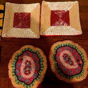 2 sets each of beaded coasters square and round